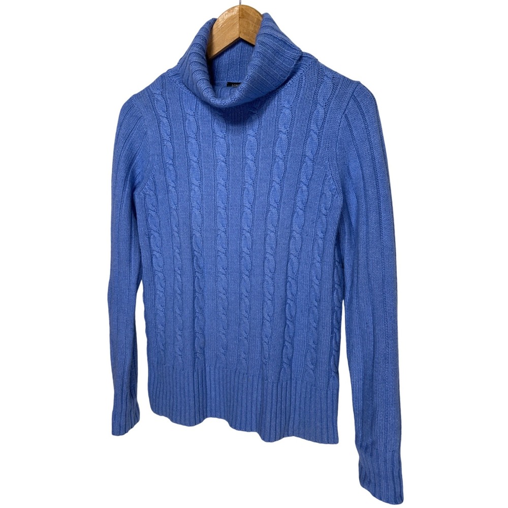 J.Crew Wool Angora Blend Cable Knit‎ Turtleneck Sweater Periwinkle Blue Size XS